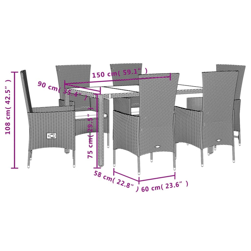 Set de masă pentru grădină, 7 piese, cu perne, bej, poliratan