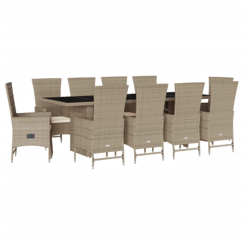 Set mobilier de grădină cu perne, 11 piese, bej, poliratan