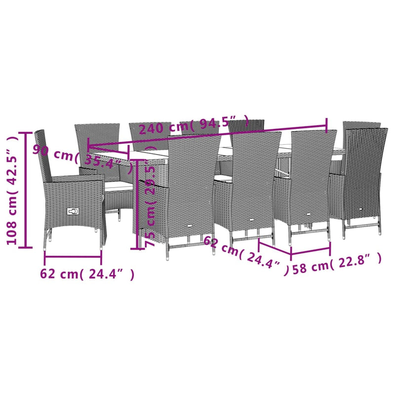 Set mobilier de grădină cu perne, 11 piese, bej, poliratan