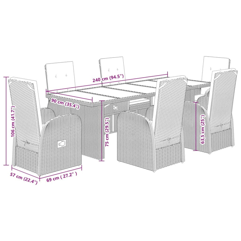Set mobilier de grădină cu perne, 7 piese, gri, poliratan