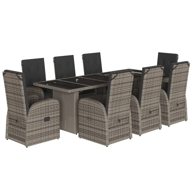 Set mobilier grădină cu perne, 9 piese, gri, poliratan
