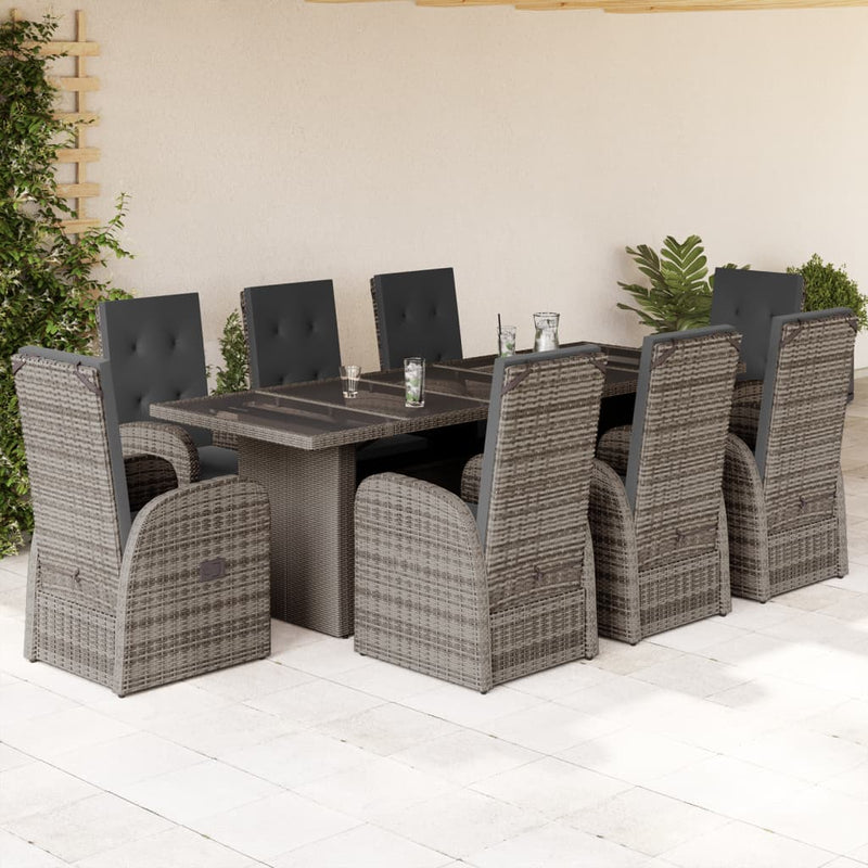 Set mobilier grădină cu perne, 9 piese, gri, poliratan
