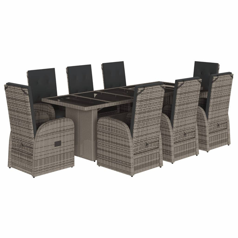 Set mobilier grădină cu perne, 9 piese, gri, poliratan
