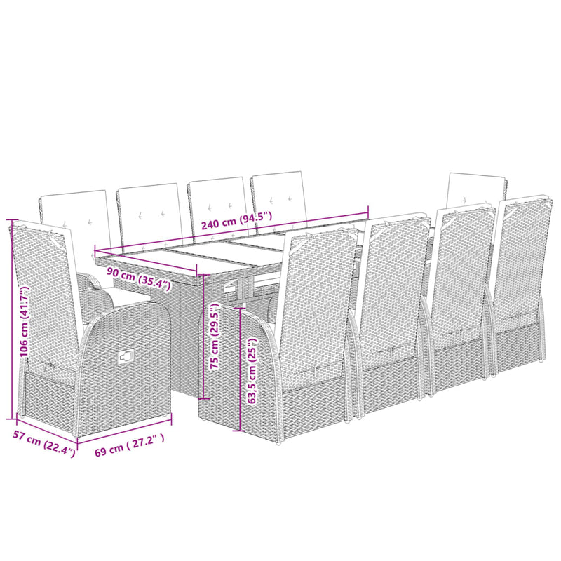 Set mobilier grădină cu perne, 9 piese, gri, poliratan
