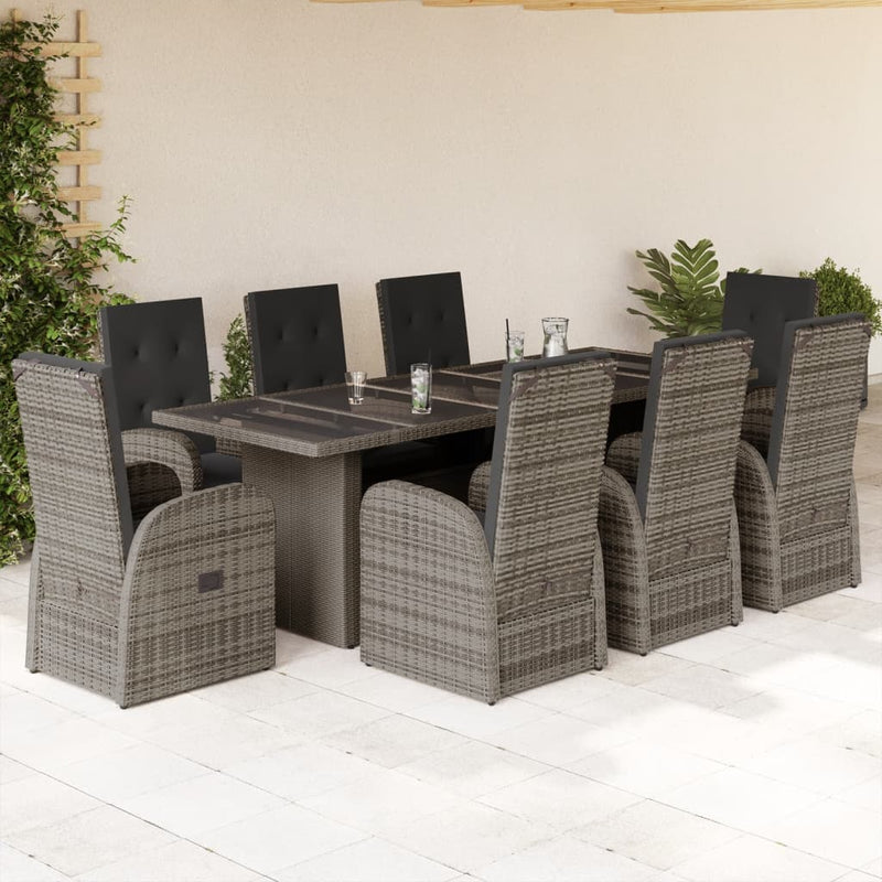 Set mobilier grădină cu perne, 9 piese, gri, poliratan