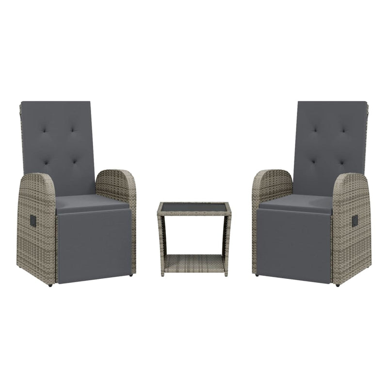Set mobilier de grădină cu perne, 3 piese, gri, poliratan