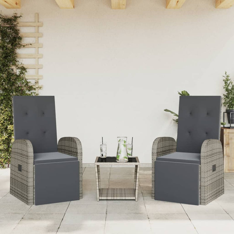 Set mobilier de grădină cu perne, 3 piese, gri, poliratan