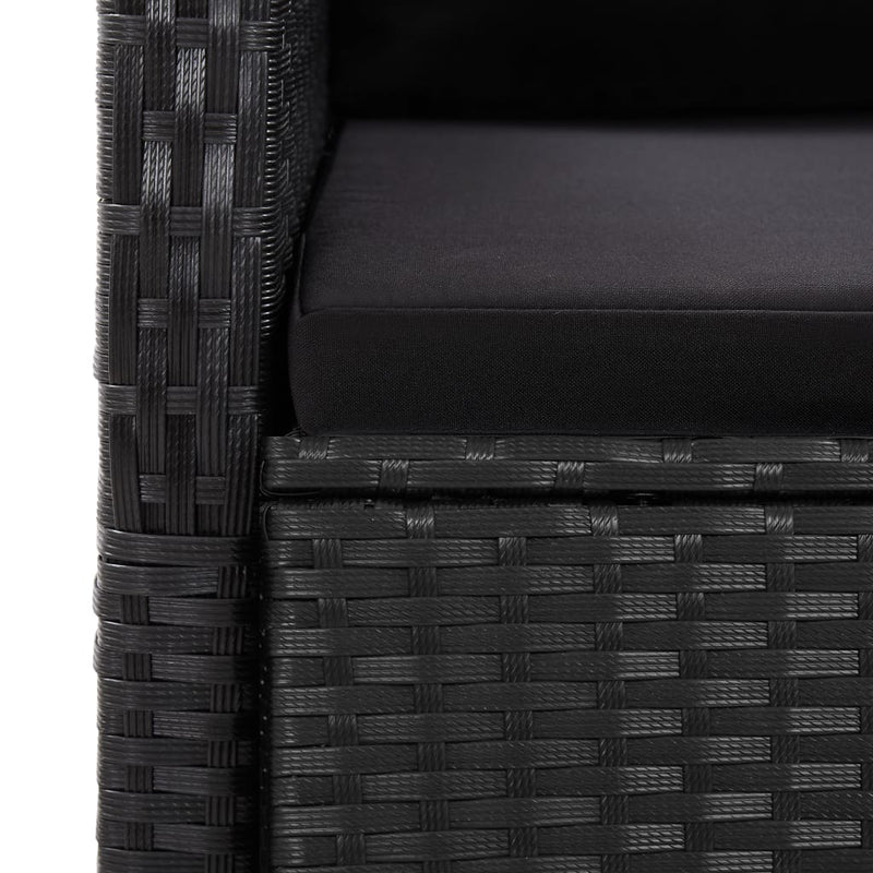 Set mobilier de grădină cu perne, 9 piese, negru, poliratan