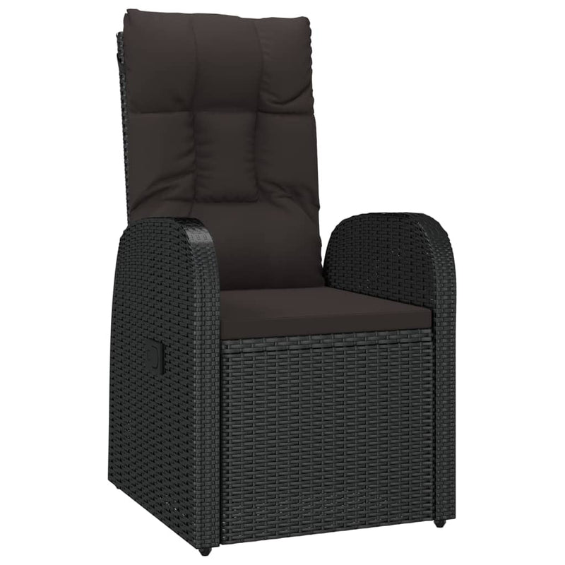 Set mobilier de exterior cu perne, 11 piese, negru, poliratan