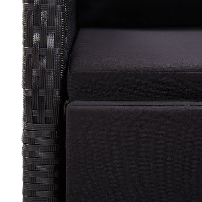 Set mobilier de exterior cu perne, 11 piese, negru, poliratan