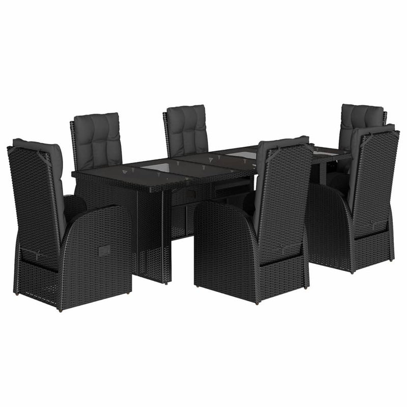 Set mobilier de grădină cu perne, 7 piese, negru, poliratan