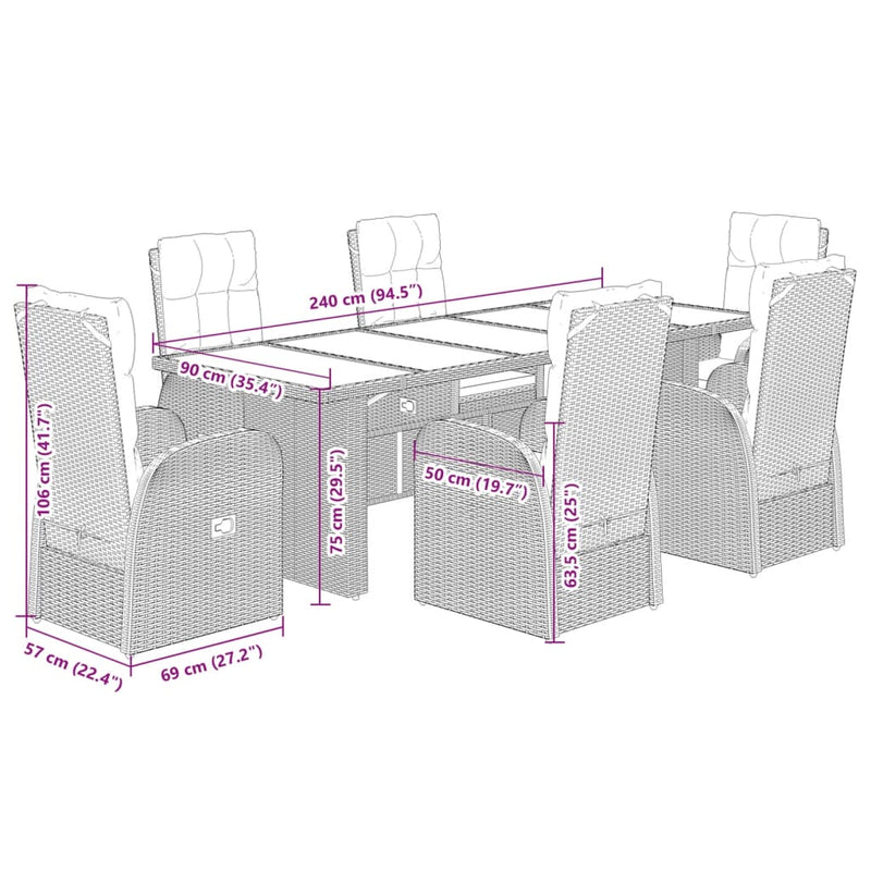 Set mobilier de grădină cu perne, 7 piese, negru, poliratan