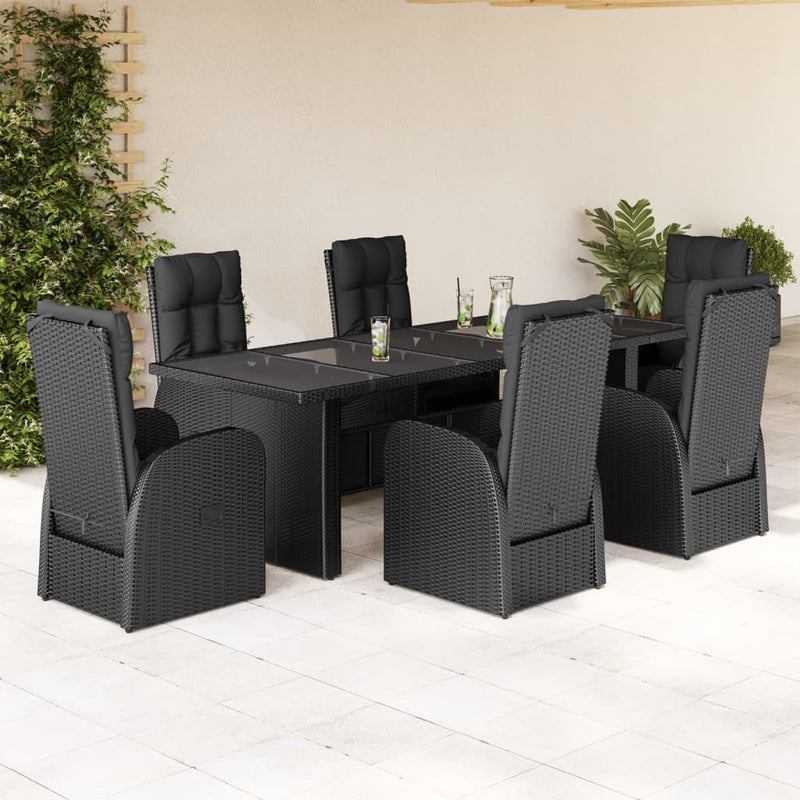 Set mobilier de grădină cu perne, 7 piese, negru, poliratan