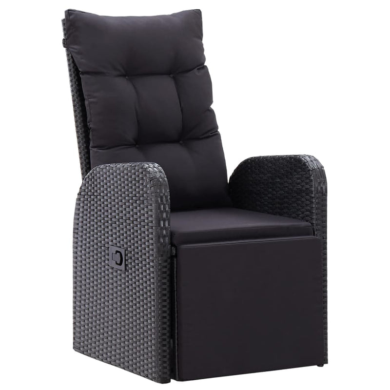 Set mobilier de exterior cu perne, 11 piese, negru, poliratan