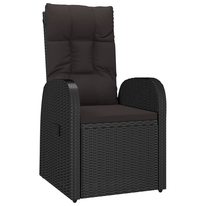 Set mobilier de exterior cu perne, 11 piese, negru, poliratan