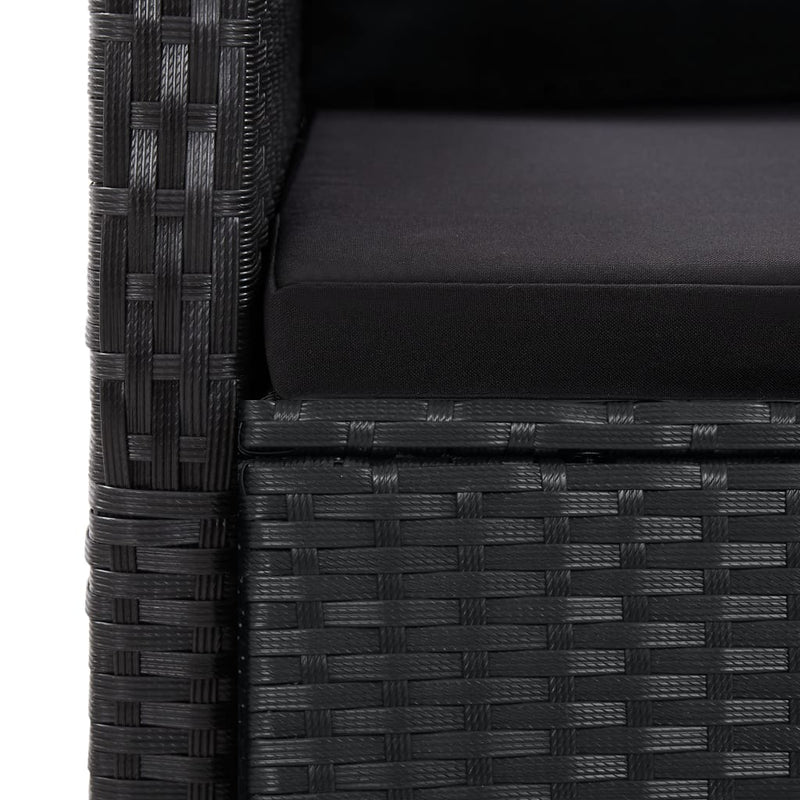 Set mobilier de exterior cu perne, 11 piese, negru, poliratan