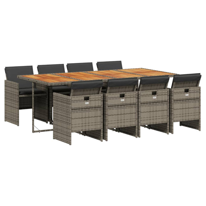 Set mobilier grădină cu perne, 9 piese, gri, poliratan