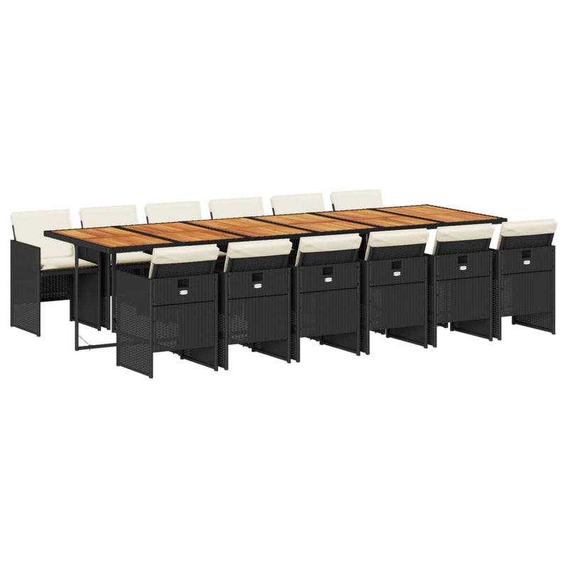 Set mobilier de grădină cu perne, 13 piese, negru, poliratan