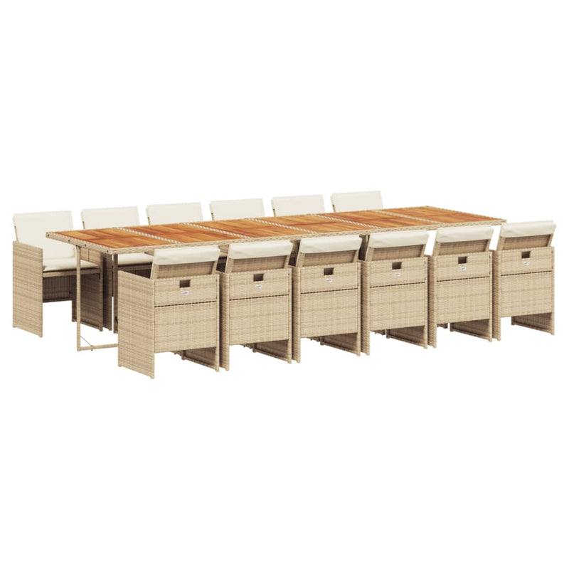 Set mobilier de grădină cu perne, 13 piese, bej, poliratan