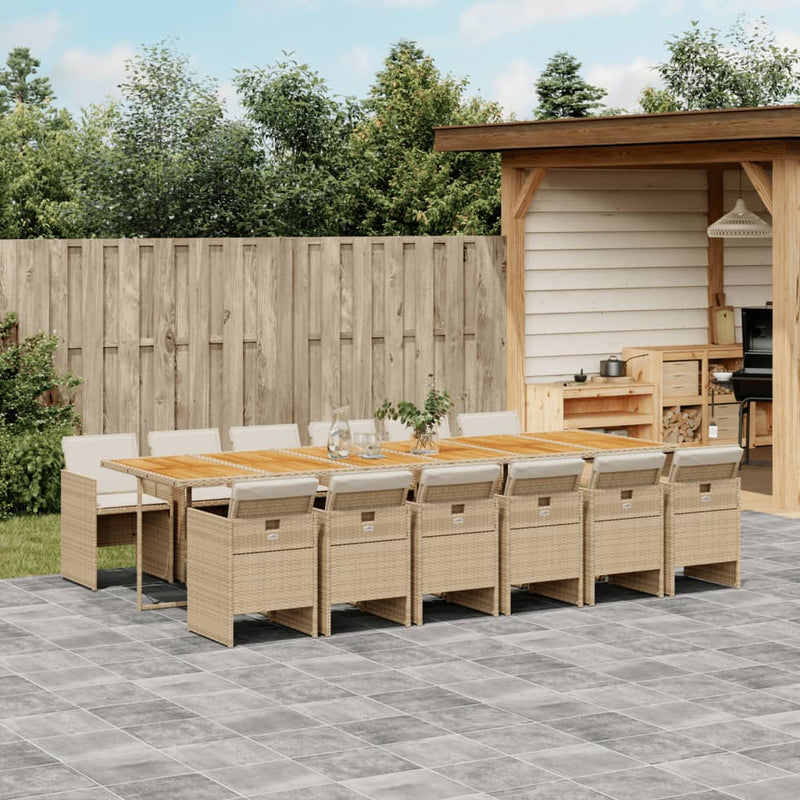 Set mobilier de grădină cu perne, 13 piese, bej, poliratan