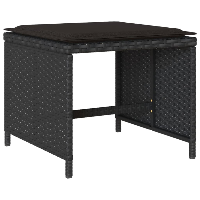 Set mobilier de exterior cu perne, 11 piese, negru, poliratan
