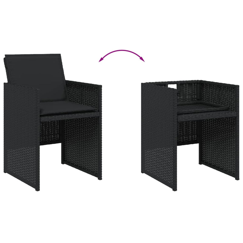 Set mobilier de exterior cu perne, 11 piese, negru, poliratan