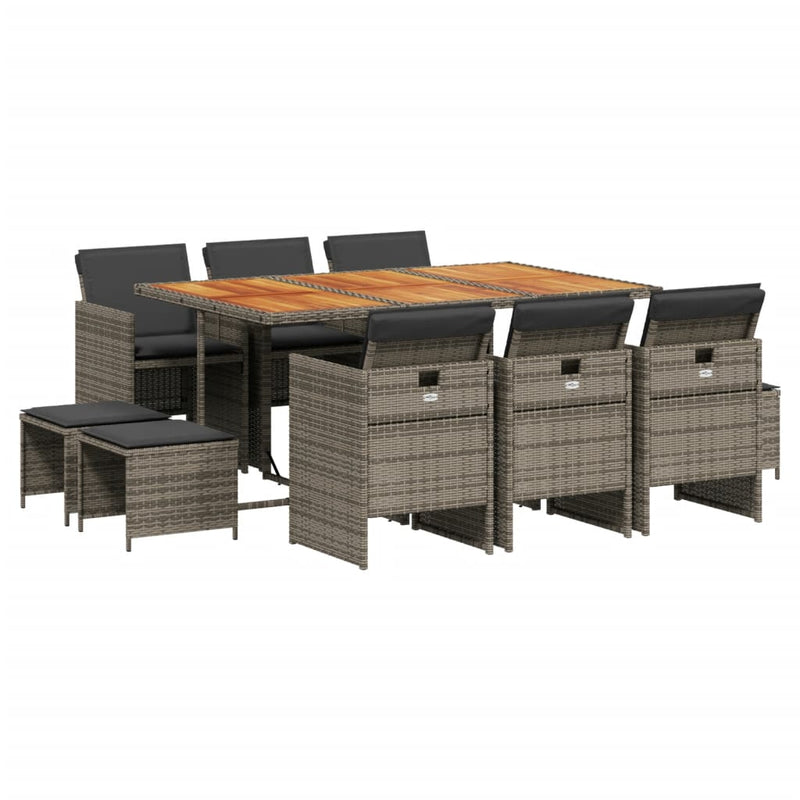 Set mobilier de grădină cu perne, 11 piese, gri, poliratan
