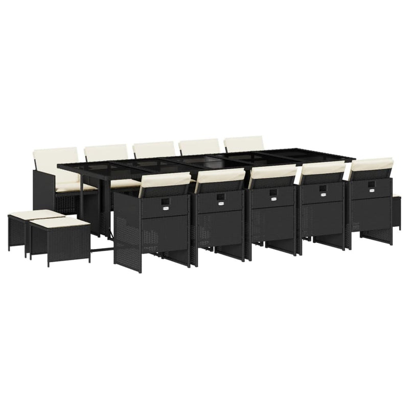 Set mobilier de grădină cu perne, 15 piese, negru, poliratan