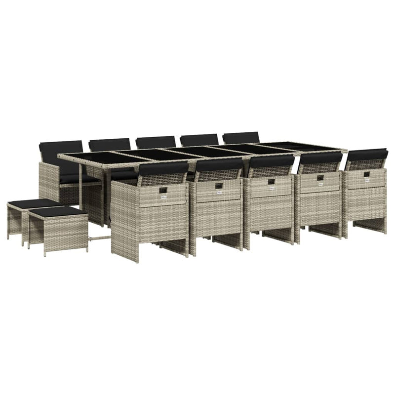 Set mobilier de grădină cu perne 15 piese gri deschis poliratan