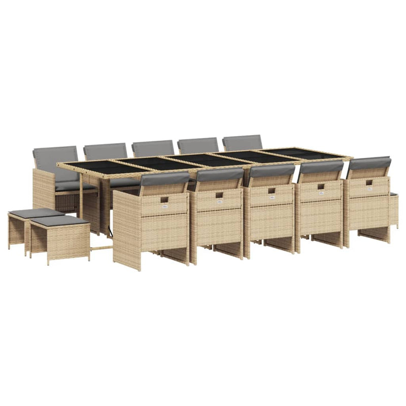 Set mobilier grădină cu perne, 15 piese, bej combinat poliratan