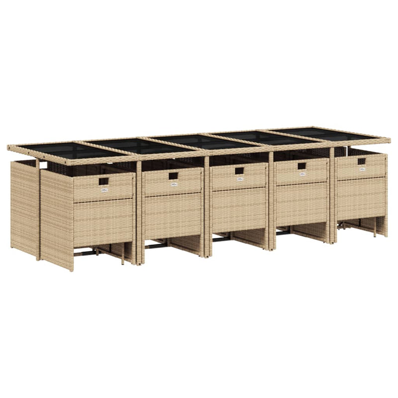 Set mobilier grădină cu perne, 15 piese, bej combinat poliratan