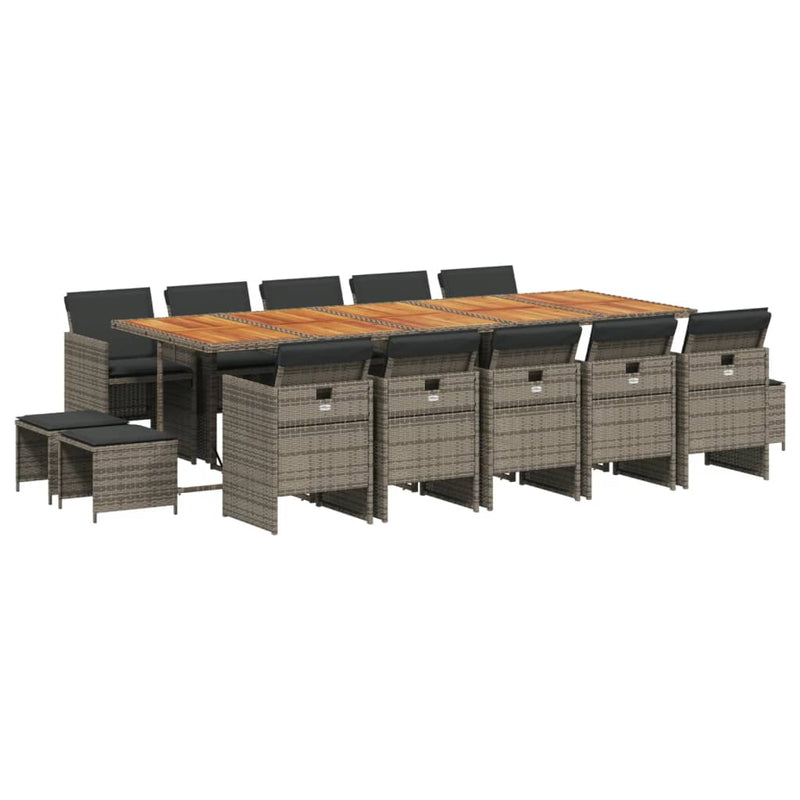 Set mobilier de grădină cu perne, 15 piese, gri, poliratan