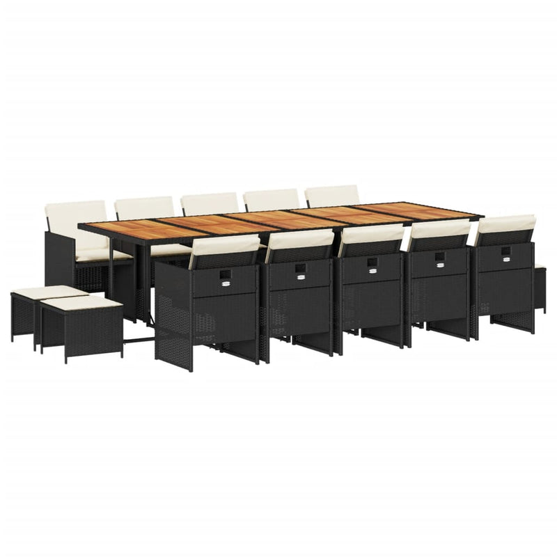 Set mobilier de grădină cu perne, 15 piese, negru, poliratan