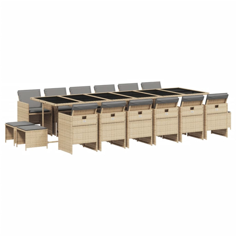 Set mobilier grădină cu perne, 17 piese bej combinat poliratan