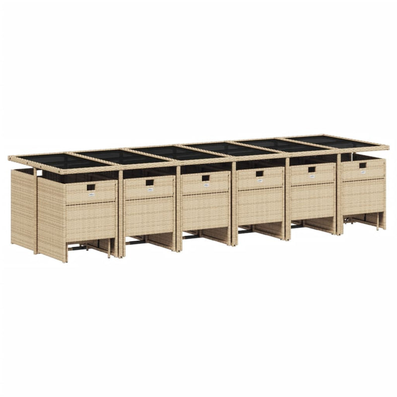 Set mobilier grădină cu perne, 17 piese bej combinat poliratan