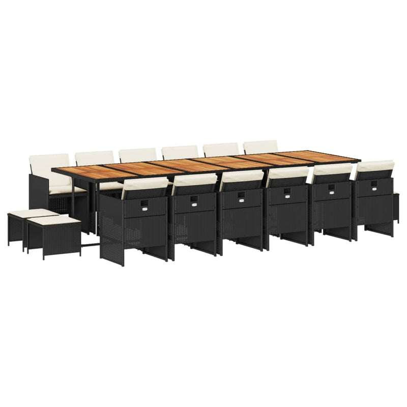 Set mobilier de grădină cu perne, 17 piese, negru, poliratan