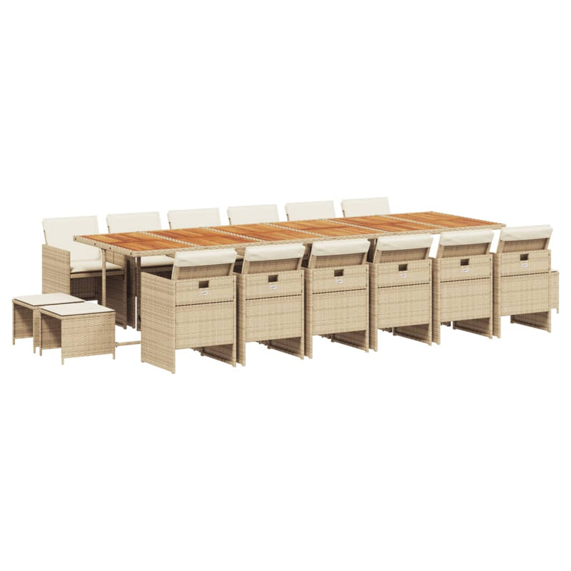 Set mobilier de grădină cu perne, 17 piese, bej, poliratan
