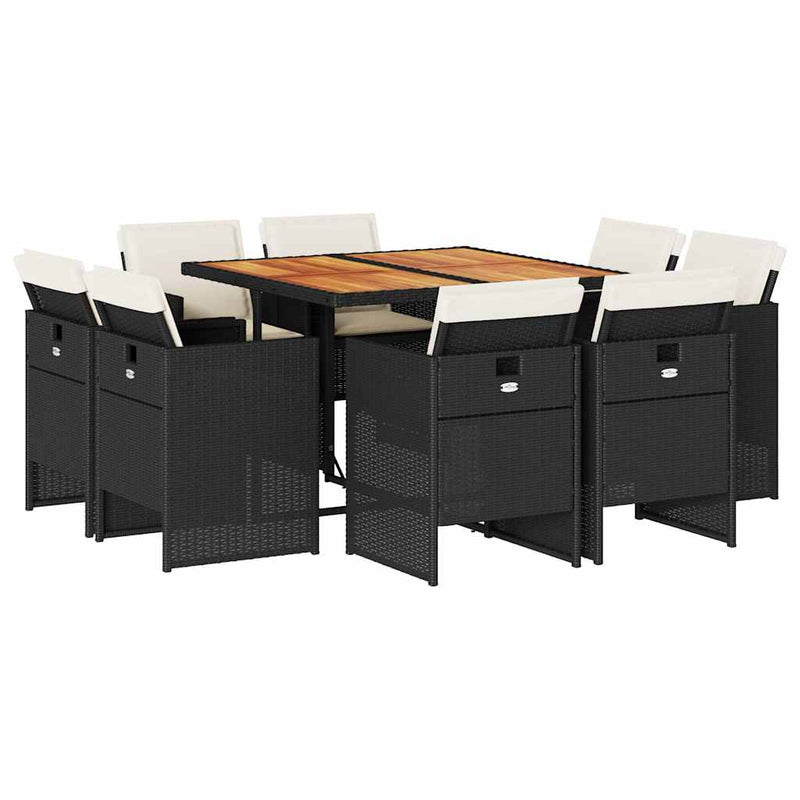 Set mobilier de grădină cu perne, 9 piese, negru, poliratan