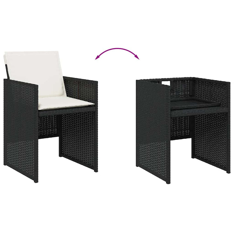 Set mobilier de exterior cu perne, 11 piese, negru, poliratan