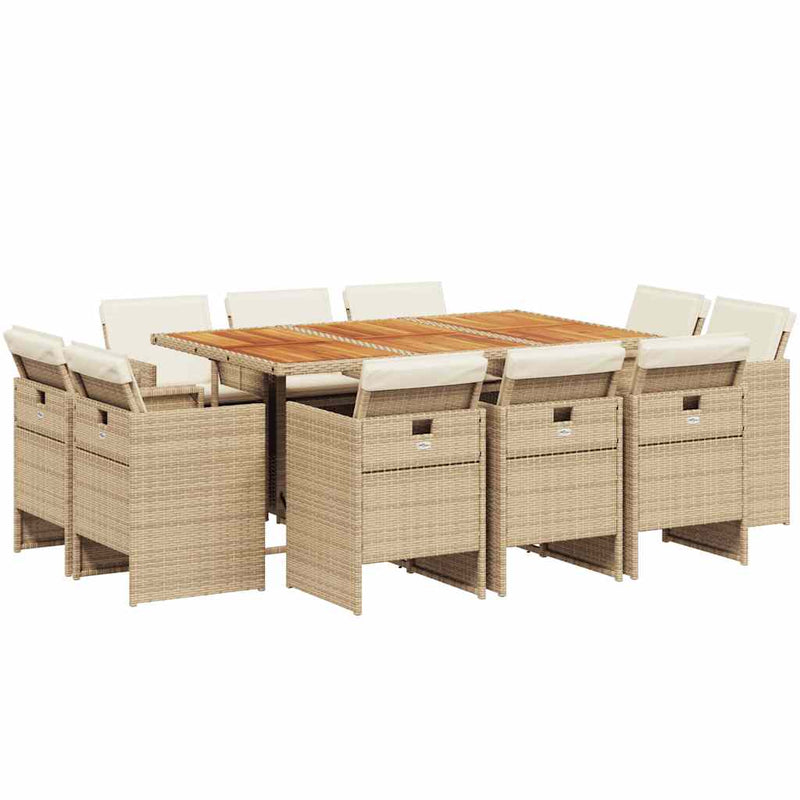Set mobilier de grădină cu perne, 11 piese, bej, poliratan