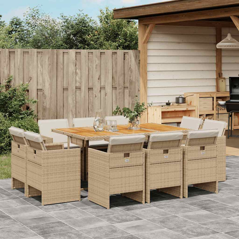 Set mobilier de grădină cu perne, 11 piese, bej, poliratan