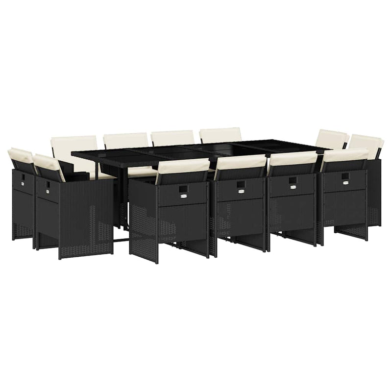 Set mobilier de grădină cu perne, 13 piese, negru, poliratan