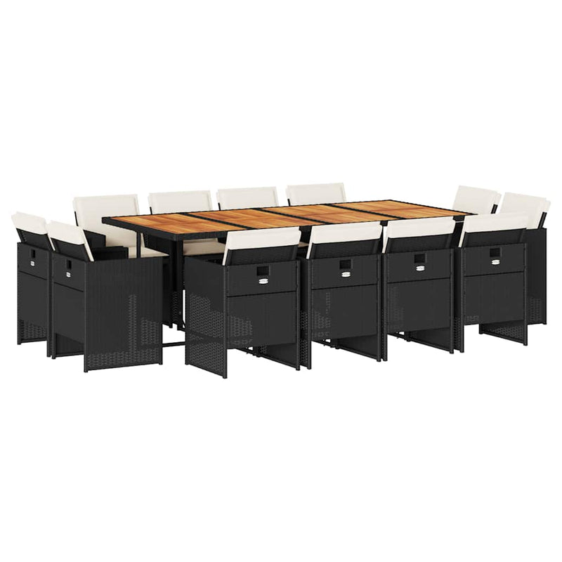 Set mobilier de grădină cu perne, 13 piese, negru, poliratan