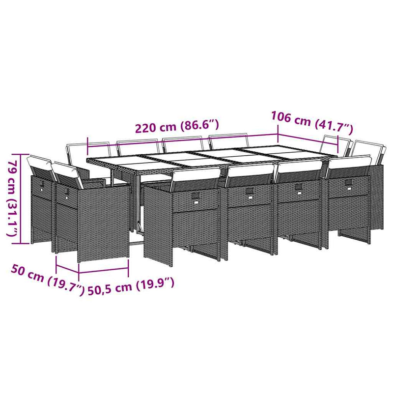 Set mobilier de grădină cu perne, 13 piese, negru, poliratan