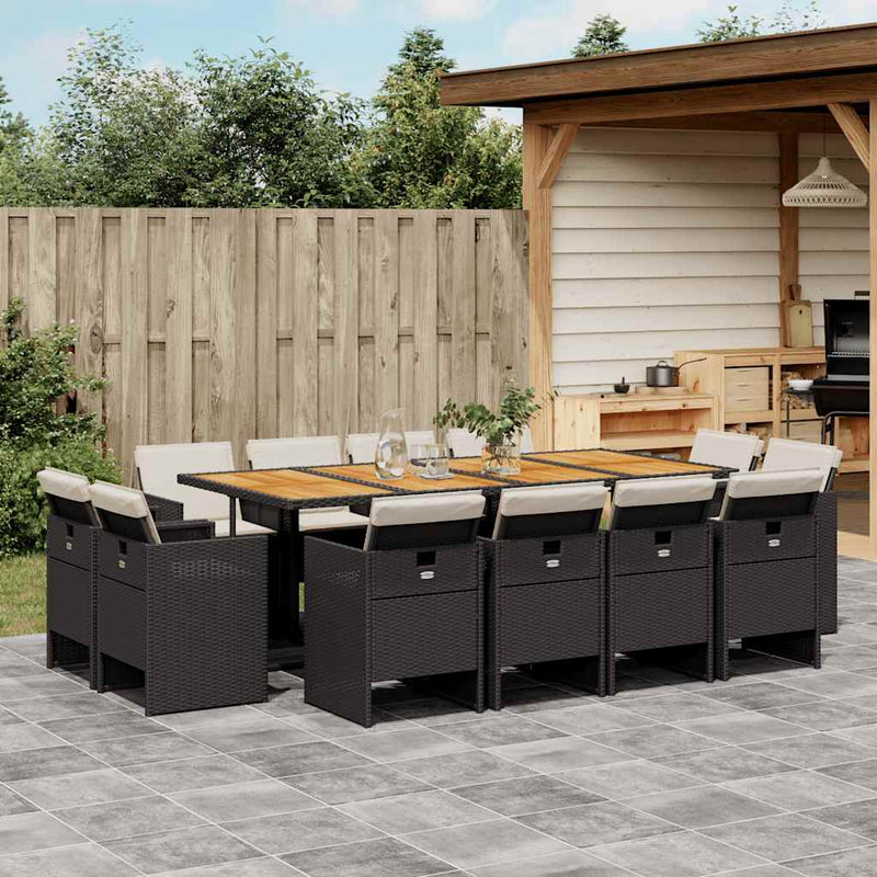 Set mobilier de grădină cu perne, 13 piese, negru, poliratan