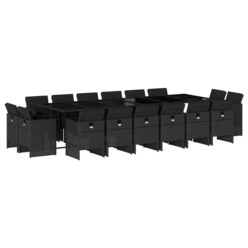 Set mobilier de grădină cu perne, 17 piese, negru, poliratan