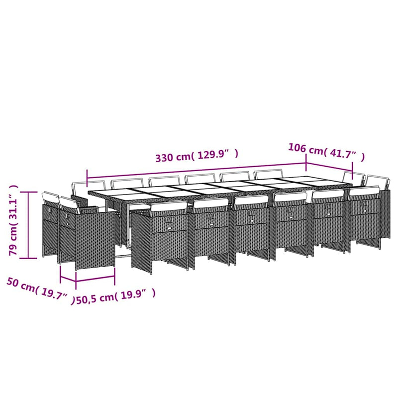 Set mobilier de grădină cu perne, 17 piese, negru, poliratan
