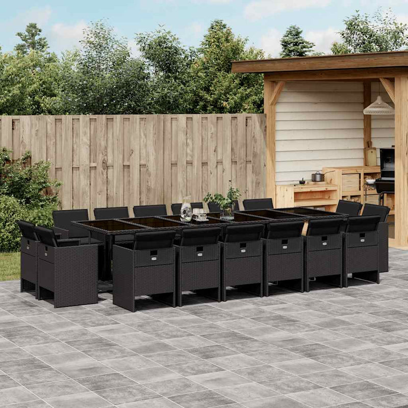 Set mobilier de grădină cu perne, 17 piese, negru, poliratan