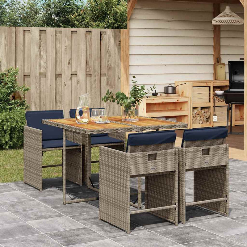 Set de grădină cu 5 piese și perne, poliratan gri
