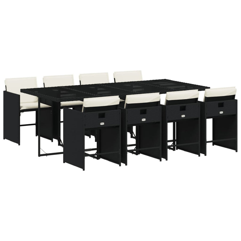 Set mobilier de grădină cu perne, 9 piese, negru, poliratan